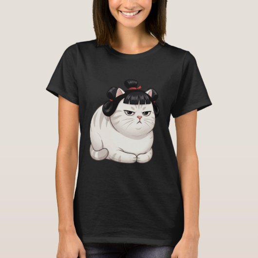 太った猫のエクササイズ 面白い 怠け者 かわいい グランピー Tシャツ (正面)