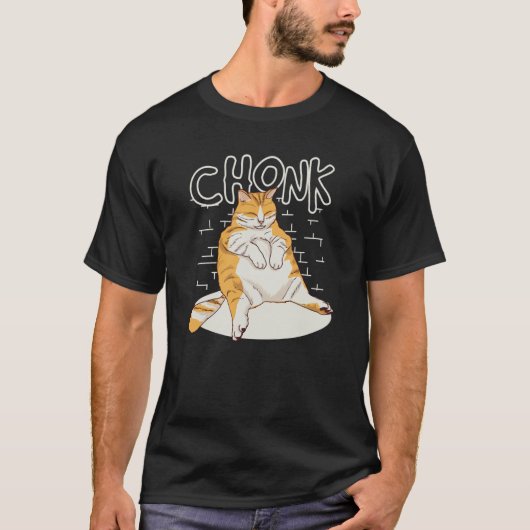 太った猫のチャンクスケール 太った子猫のサイコロ風刺M Tシャツ (正面)