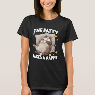 太った猫のナイトガウン おデブちゃんのお昼寝 Tシャツ