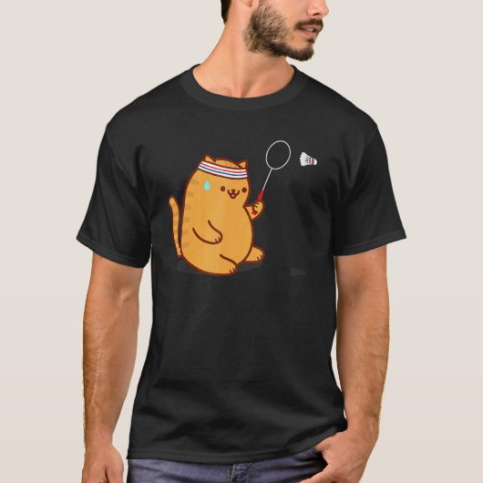 太った猫のバドミントン Tシャツ (正面)