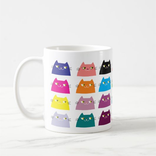 太った猫のパターン カートゥーン カラフル 面白い 派手 コーヒーマグカップ (左)
