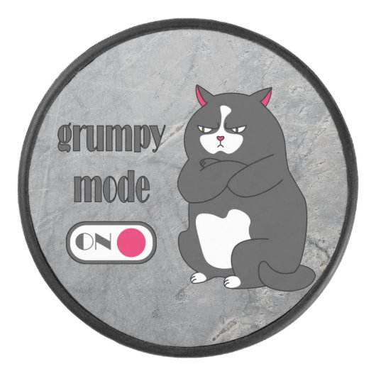 太った猫の不機嫌おもしろいモード アイスホッケーパック (正面)