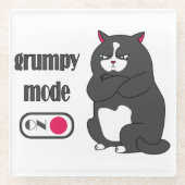 太った猫の不機嫌おもしろいモード ガラスコースター (正面)