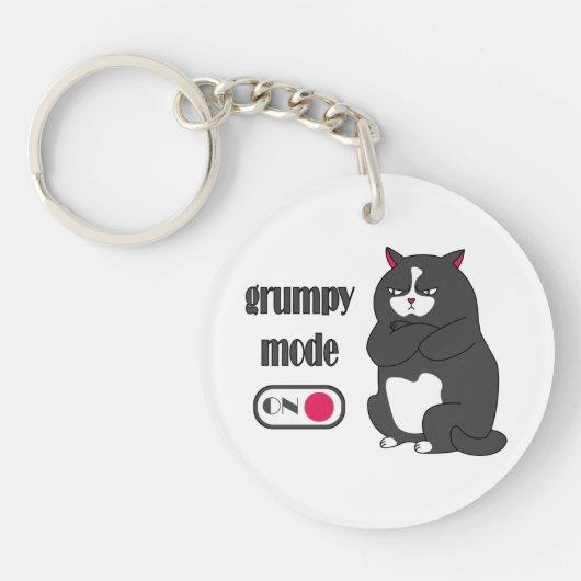 太った猫の不機嫌おもしろいモード キーホルダー (正面)