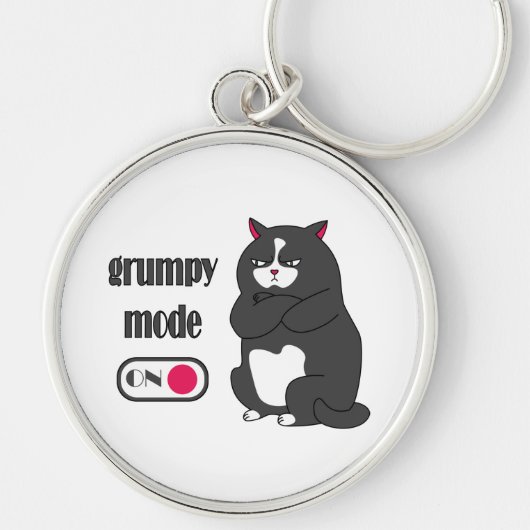 太った猫の不機嫌おもしろいモード キーホルダー (正面)