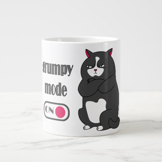 太った猫の不機嫌おもしろいモード ジャンボコーヒーマグカップ (正面)