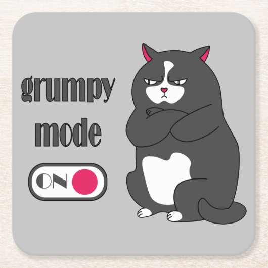 太った猫の不機嫌おもしろいモード スクエアペーパーコースター (正面)