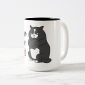 太った猫の不機嫌おもしろいモード ツートーンマグカップ (正面右)