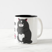 太った猫の不機嫌おもしろいモード  ツートーンマグカップ (正面右)