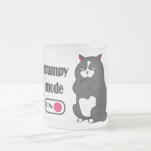太った猫の不機嫌おもしろいモード フロストグラスマグカップ (中央)