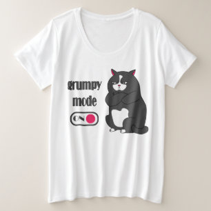 太った猫の不機嫌おもしろいモード プラスサイズTシャツ