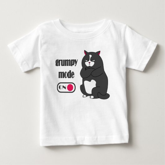 太った猫の不機嫌おもしろいモード ベビーTシャツ (正面)