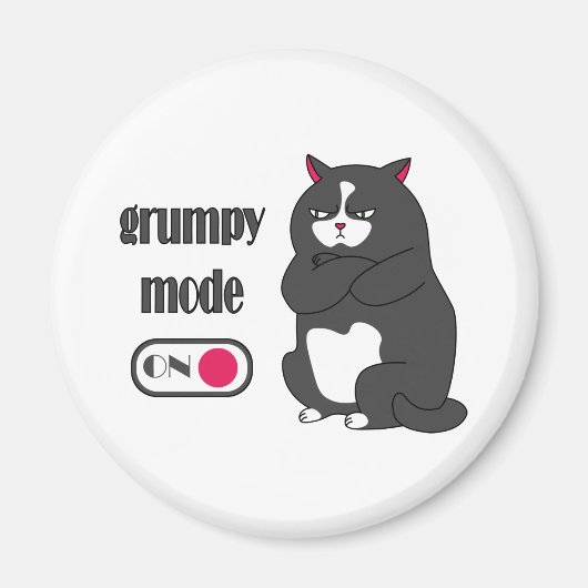 太った猫の不機嫌おもしろいモード マグネット (正面)
