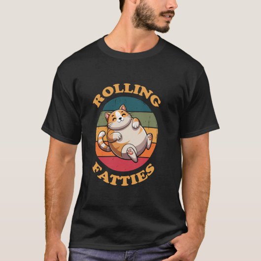 太った猫の転がり Tシャツ (正面)