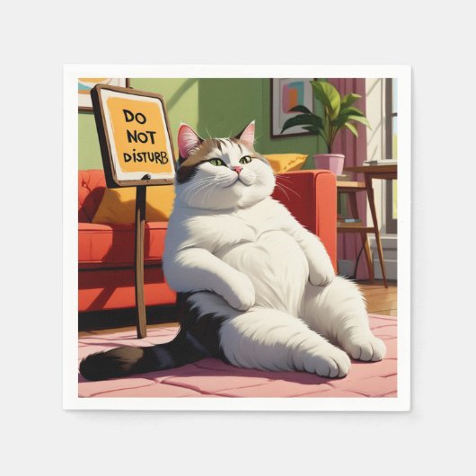 太った猫を邪魔しないおもしろい スタンダードカクテルナプキン (正面)