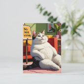 太った猫を邪魔しないおもしろい ポストカード (スタンド正面)