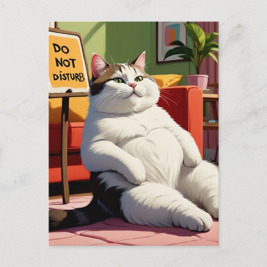 太った猫を邪魔しないおもしろい ポストカード (正面)
