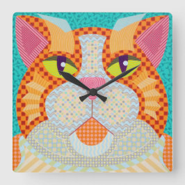 太った猫時計 スクエア壁時計