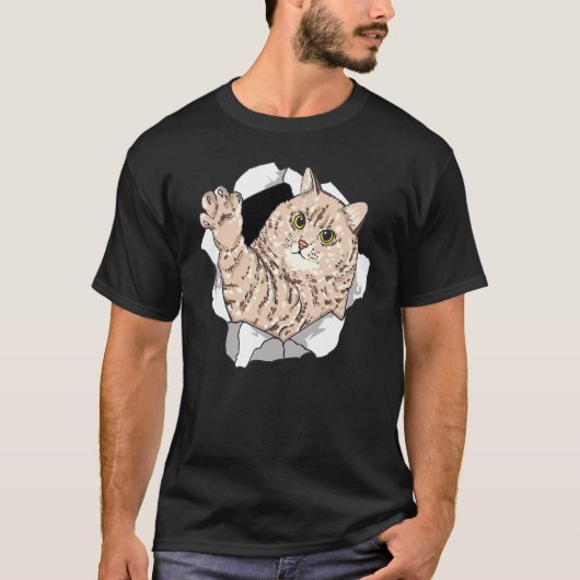 太った猫来の引き裂き Tシャツ (正面)