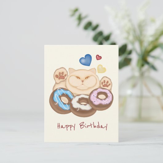 太った猫甘歯ハッピーバースデー ポストカード (スタンド正面)