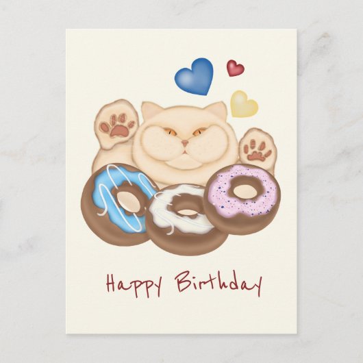 太った猫甘歯ハッピーバースデー ポストカード (正面)