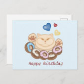 太った猫甘歯ハッピーバースデー ポストカード (正面/裏面)