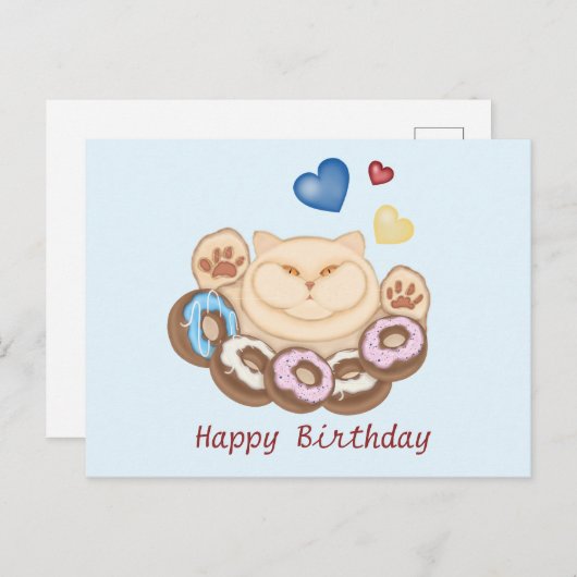 太った猫甘歯ハッピーバースデー ポストカード (正面/裏面)
