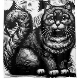 太った猫 シャワーカーテン