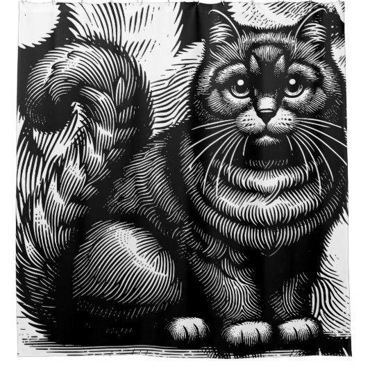 太った猫 シャワーカーテン (正面)