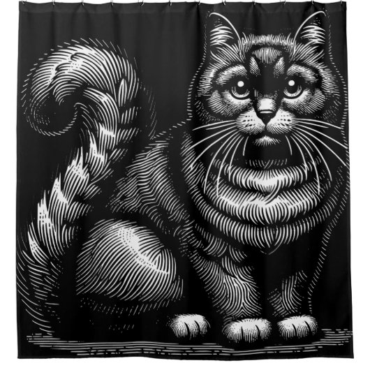 太った猫 シャワーカーテン (正面)