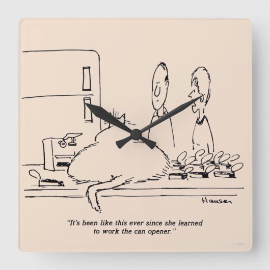 太った猫 スクエア壁時計 (正面)