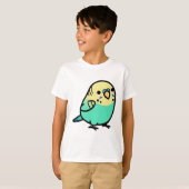 太った空色の黄色い頭のセキセイインコ Tシャツ (正面フル)