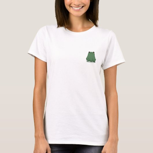 太った緑のカエル漫画イラスト Tシャツ (正面)