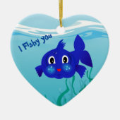 太った魚の漫画イラストレーション セラミックオーナメント (正面)