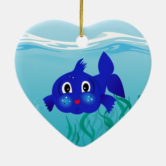 太った魚の漫画イラストレーション セラミックオーナメント (裏面)