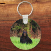 太った黒熊と野草野生生物芸術 キーホルダー (正面)