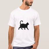 太った黒猫のシルエットが歩く Tシャツ (正面)