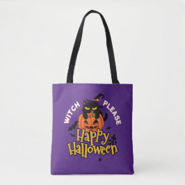太った黒猫の魔女さんハッピーハロウィン トートバッグ