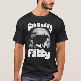太っちょにゃんこのパパ!おもしろくてレトロな満月とチ Tシャツ