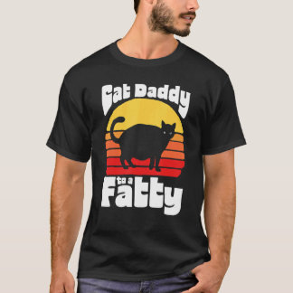 太っちょにゃんこパパ!面白いレトロ80sサンセット太った猫 tシャツ