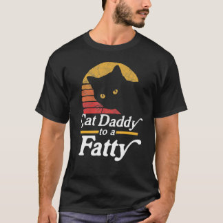 太っちょの猫パパ!面白いヴィンテージ80年代の夕日と太った猫 Tシャツ