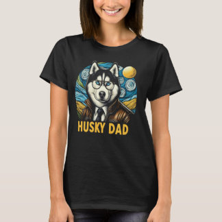 太っちょ男性のためのシベリアンハスキー犬のペットグッズ おもしろハスキーお父さん Tシャツ