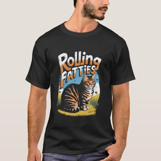 太っちょ転がりおもしろ猫ミーム Tシャツ (正面)