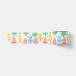 太めのかわいいパステルカラーの松の木のシームレスなラッピング サテンリボン