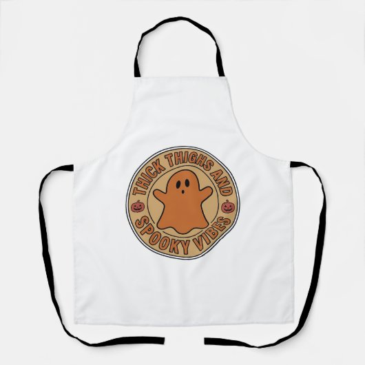 太ももとスプーキーな雰囲気の幽霊ハロウィンTシャツ_ エプロン (正面)