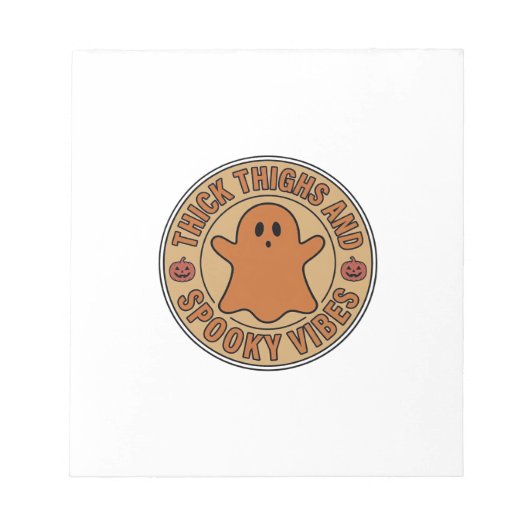 太ももとスプーキーな雰囲気の幽霊ハロウィンTシャツ_ ノートパッド (正面)