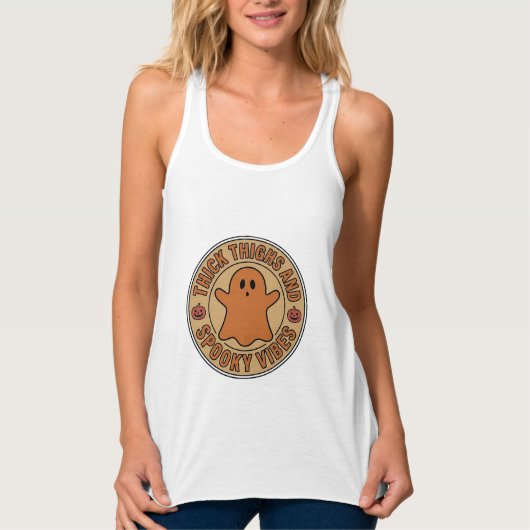 太ももとホラーな雰囲気の幽霊ハロウィンTシャツ_ タンクトップ (正面)