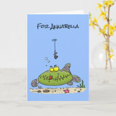 太りおもしろい腹の緑魚漫画 カード (黄色い花)