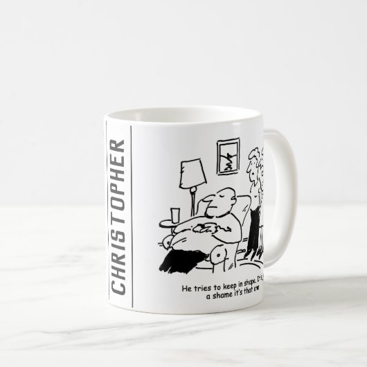 太りすぎの肥満の男性がフィット保しようとすおもしろいる コーヒーマグカップ (正面右)