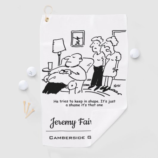 太りすぎの肥満の男性がフィット保しようとすおもしろいる ゴルフタオル (インサイチュ)